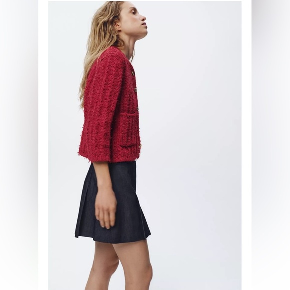 NWT Zara Knit Cardigan Red Gold Buttons Sweater Top Small New 4192/006 Classy - Picture 4 of 8
